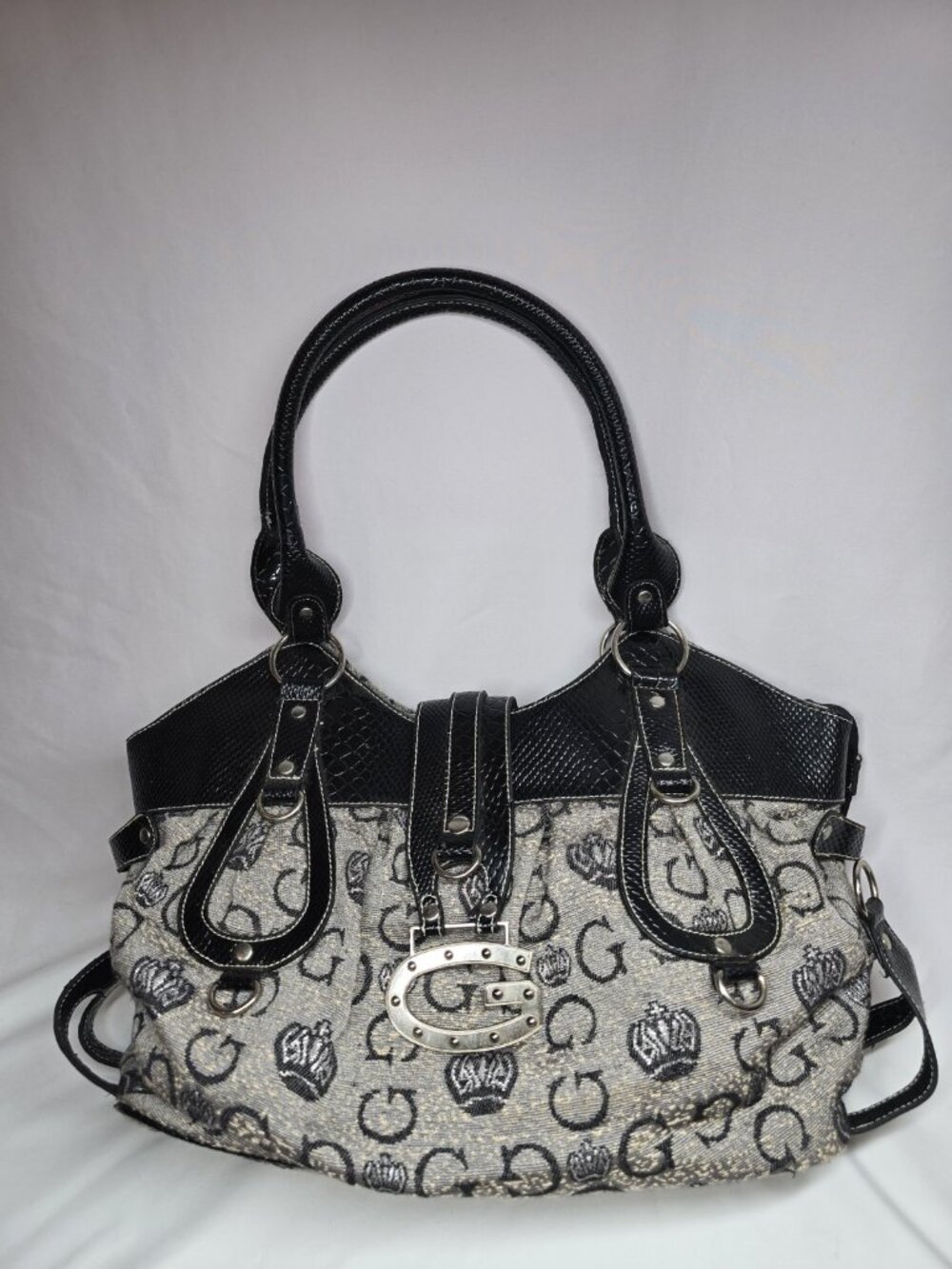 Y2K Style Black & Silver Shoulder Bag Purse Vintage 2000s Monogram READ Flaws*